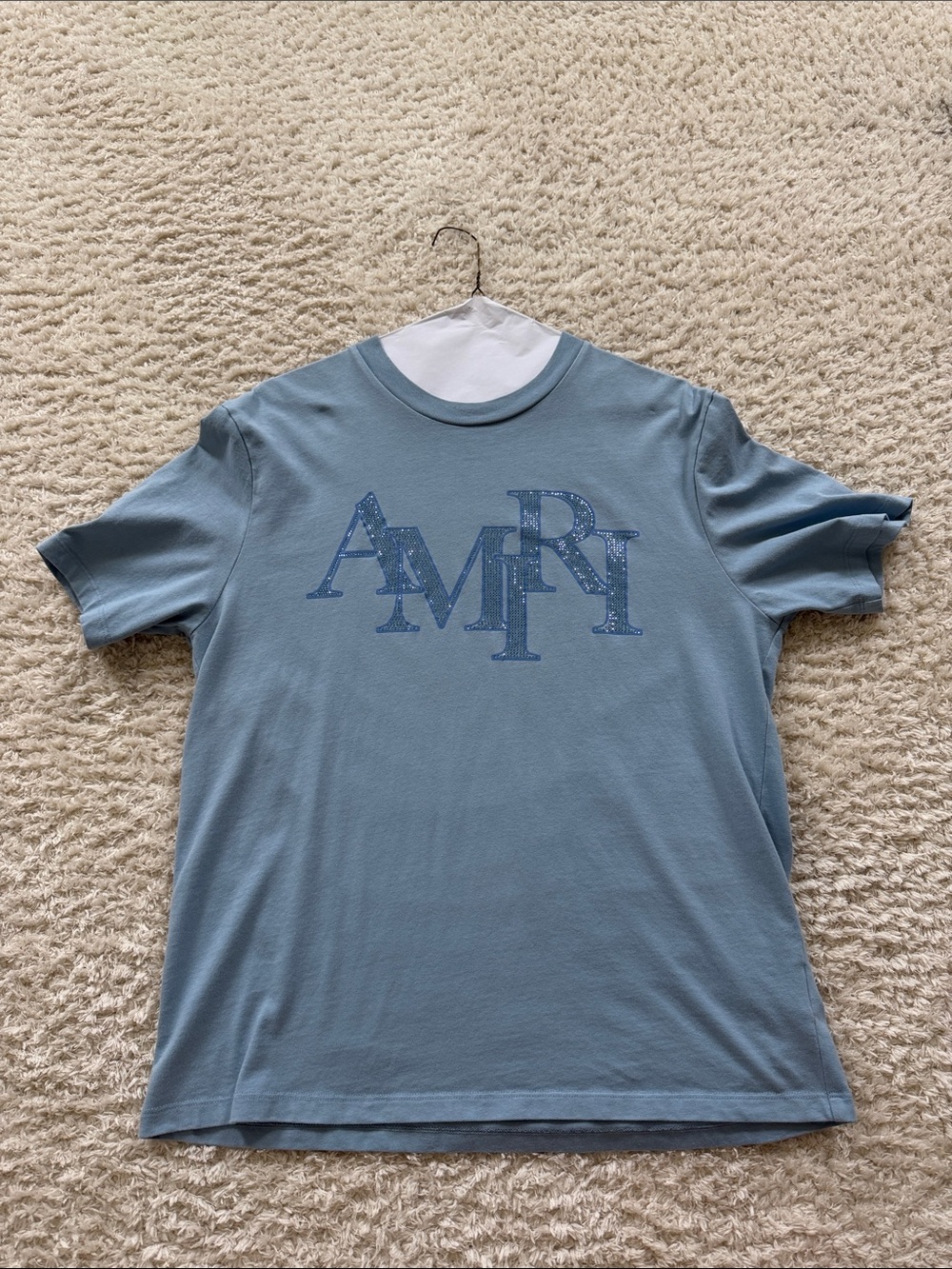 AMIRI Light Blue Logo Short Sleeve Tee